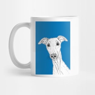 Whippet Dog Portrait ( blue background ) Mug